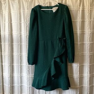 Rare Editions Emerald Green Long Sleeve Ruffle Dress